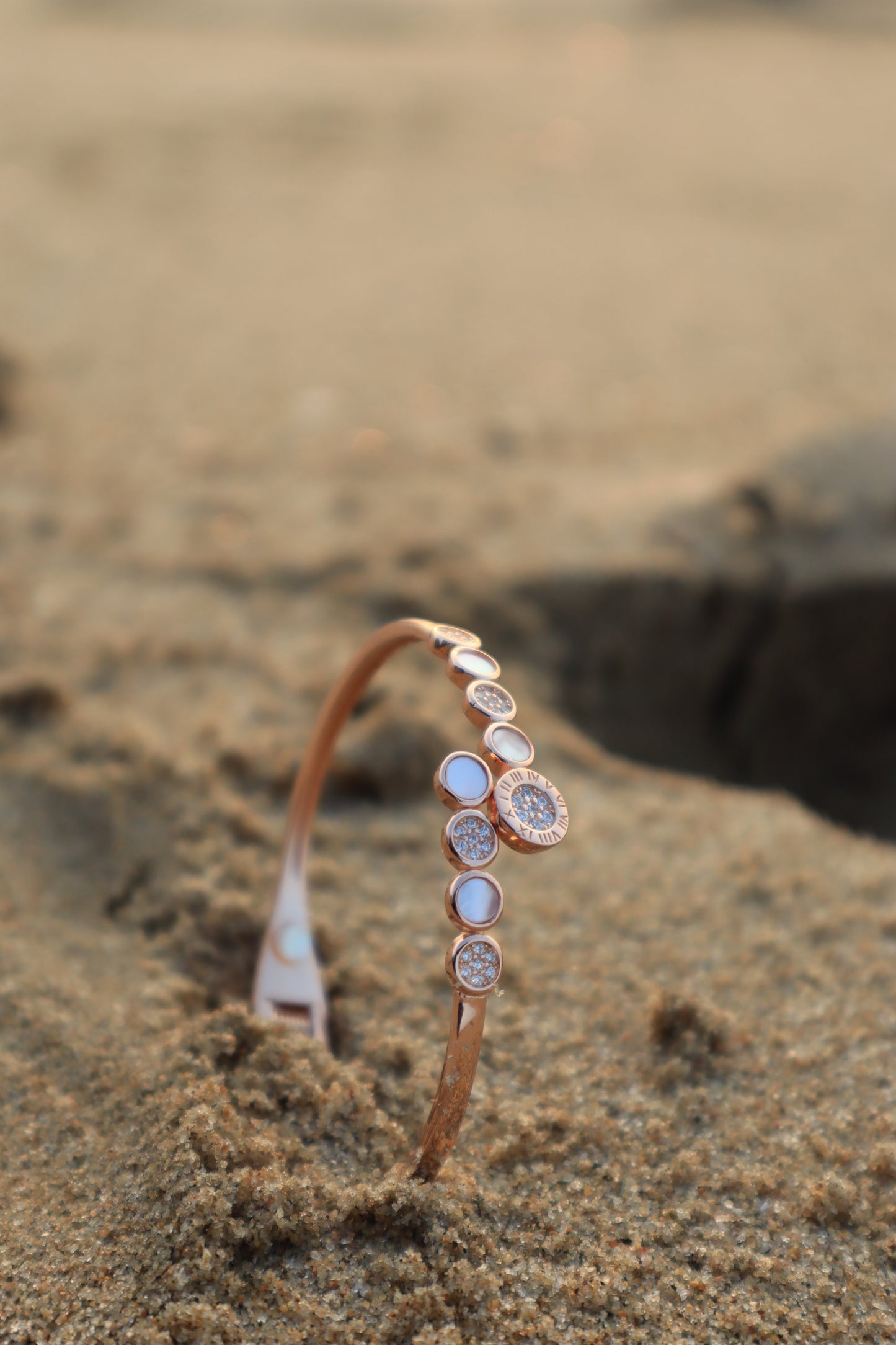 Rose Gold MOP Cuff Pearl Stone Bracelet - Zubee Silver