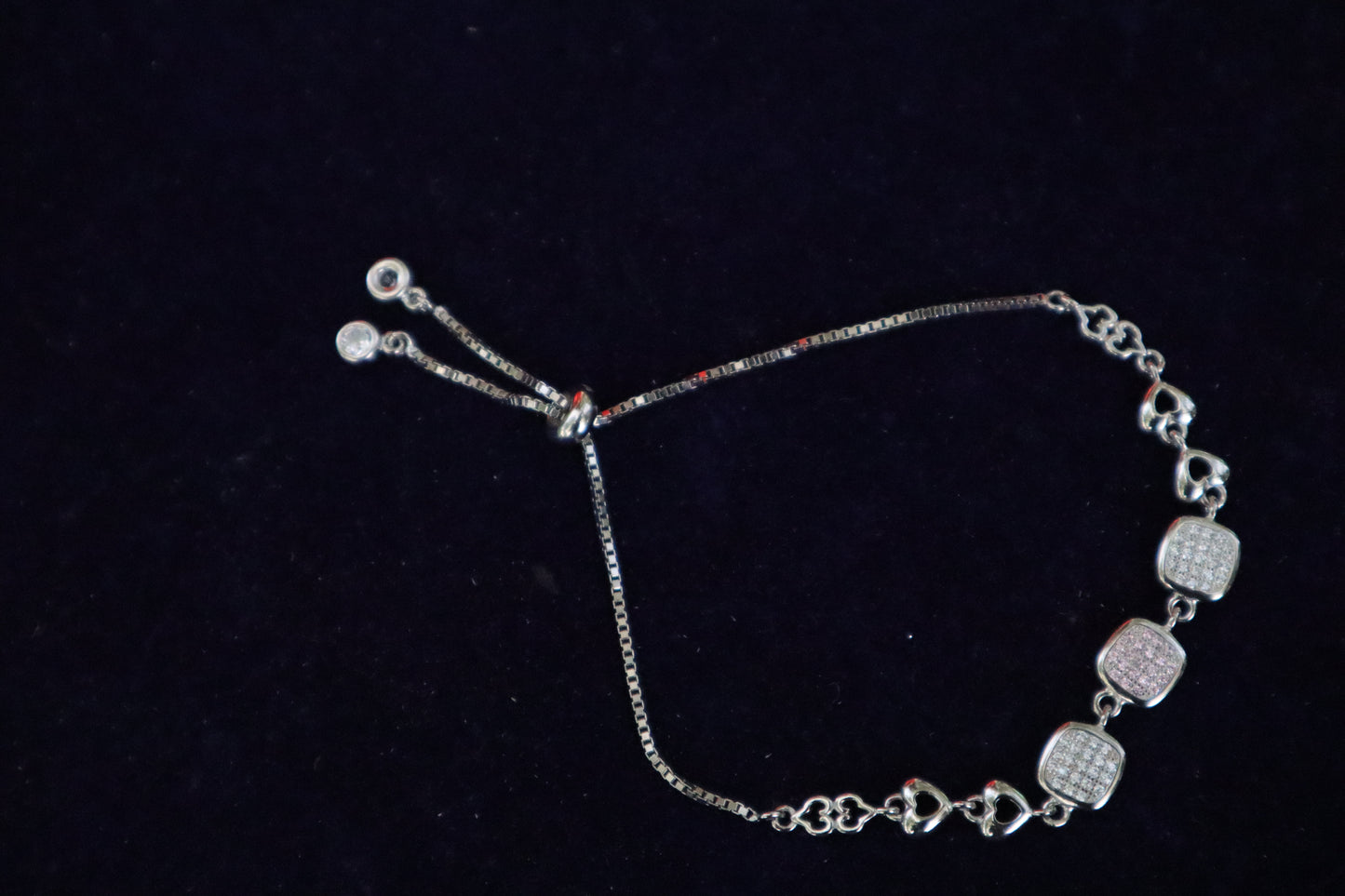 925 Silver Pale Pink Stone Adjustable Bracelet