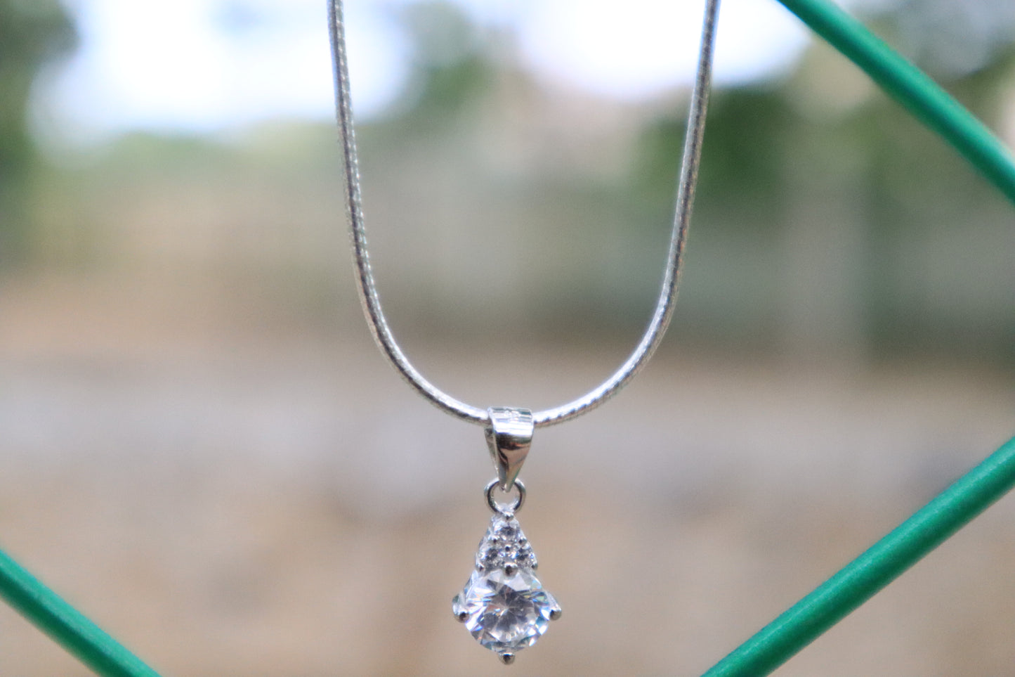 Elegant Silver Single Stone Pendant Chain- Zubee Silver