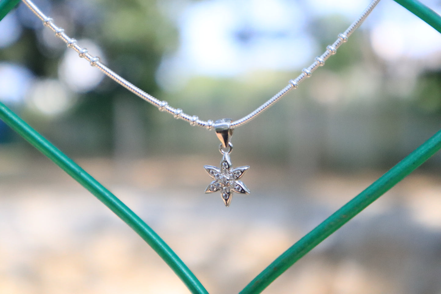 Sterling Silver Flower Pendant Chain & Cross Star Adjustable Ring - Combo