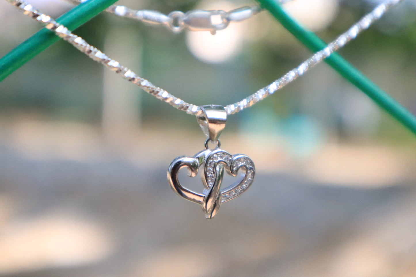 925 Silver Double Heart Pendant Chain - Love & Connection