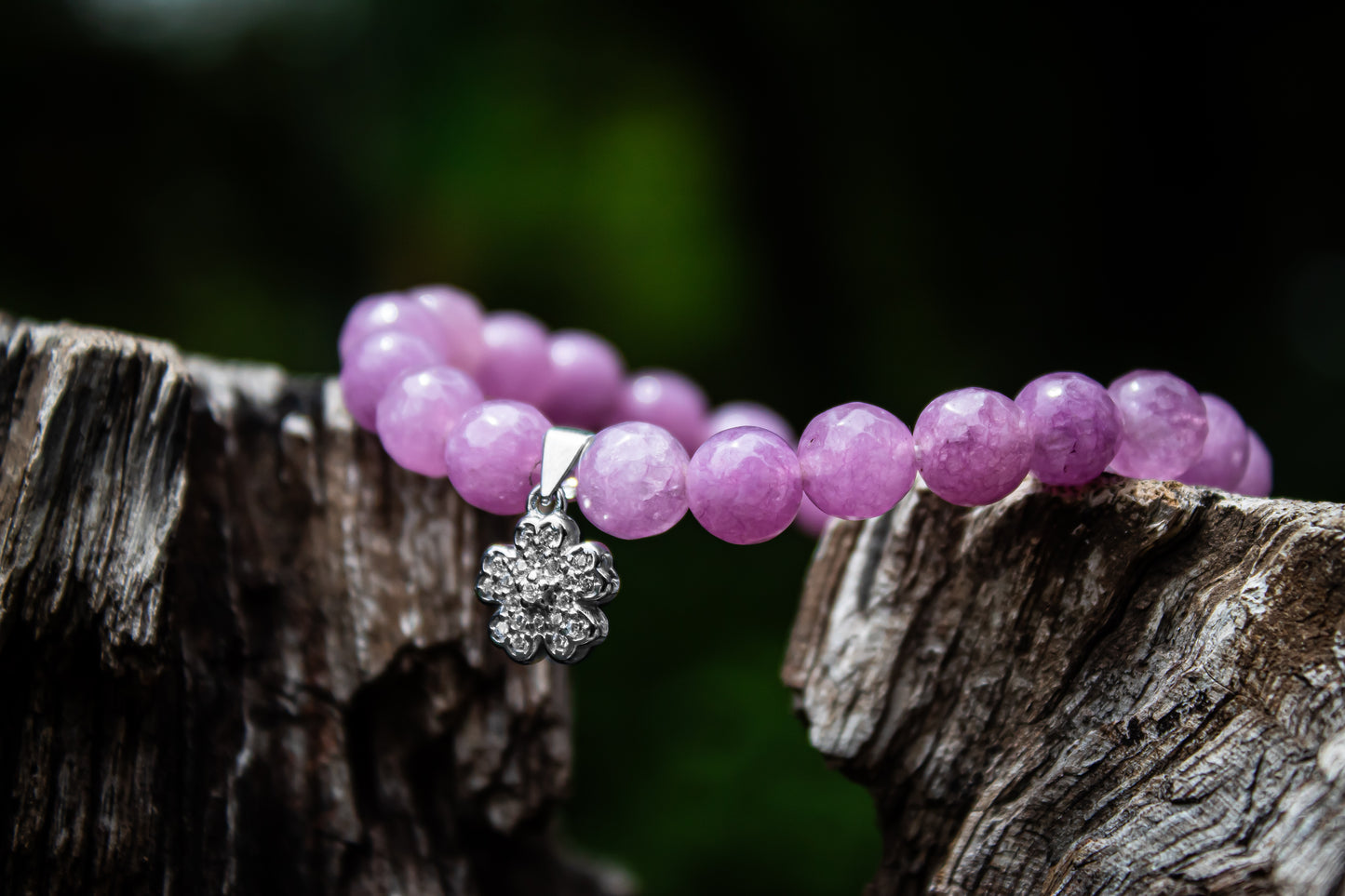 925 Sterling Silver Flower Charm with Stones Beads Adjustable Bracelet - Zubee Silver