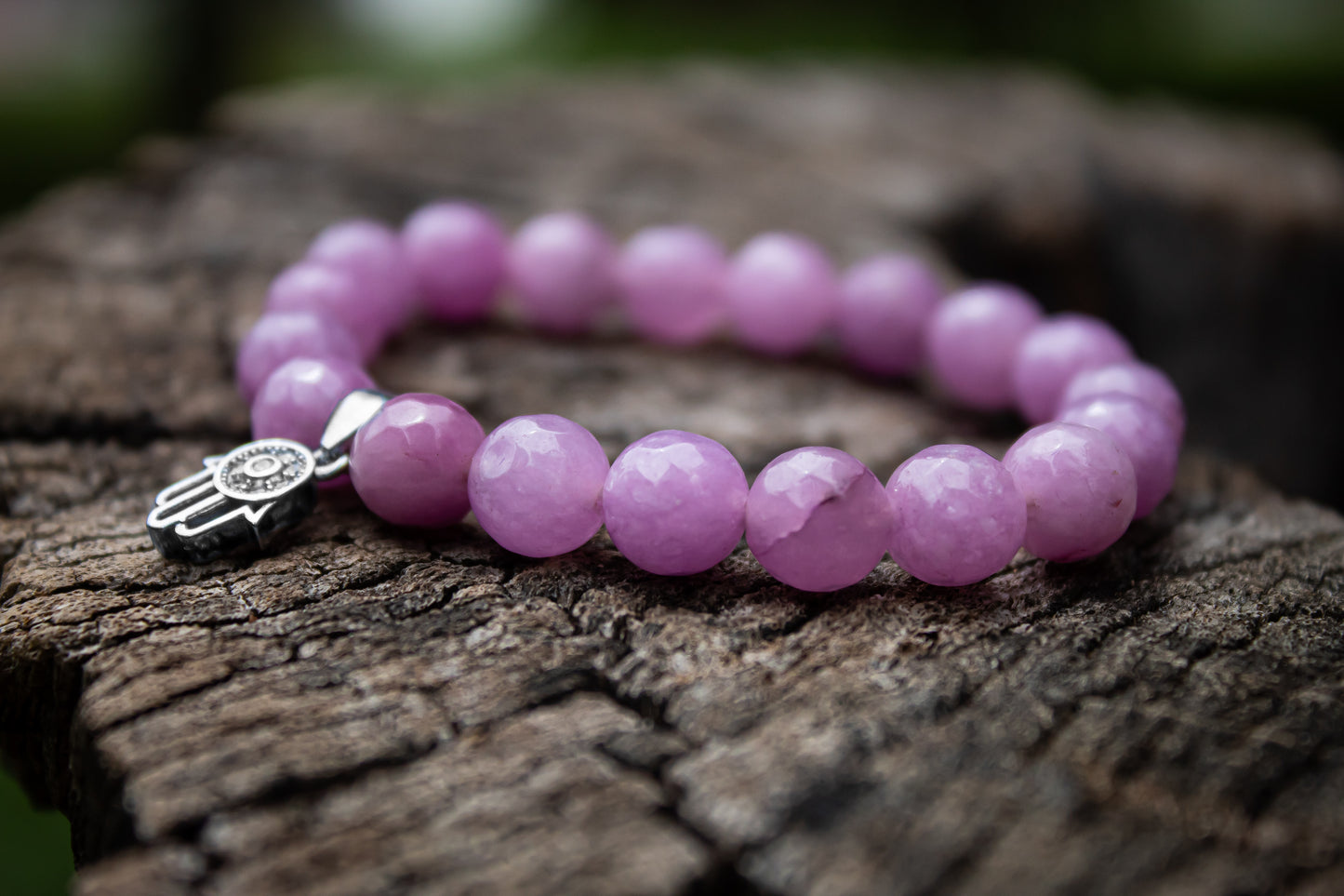 925 Sterling Silver Amethyst Hand of Hamsa Charm Beads Bracelet - Zubee Silver