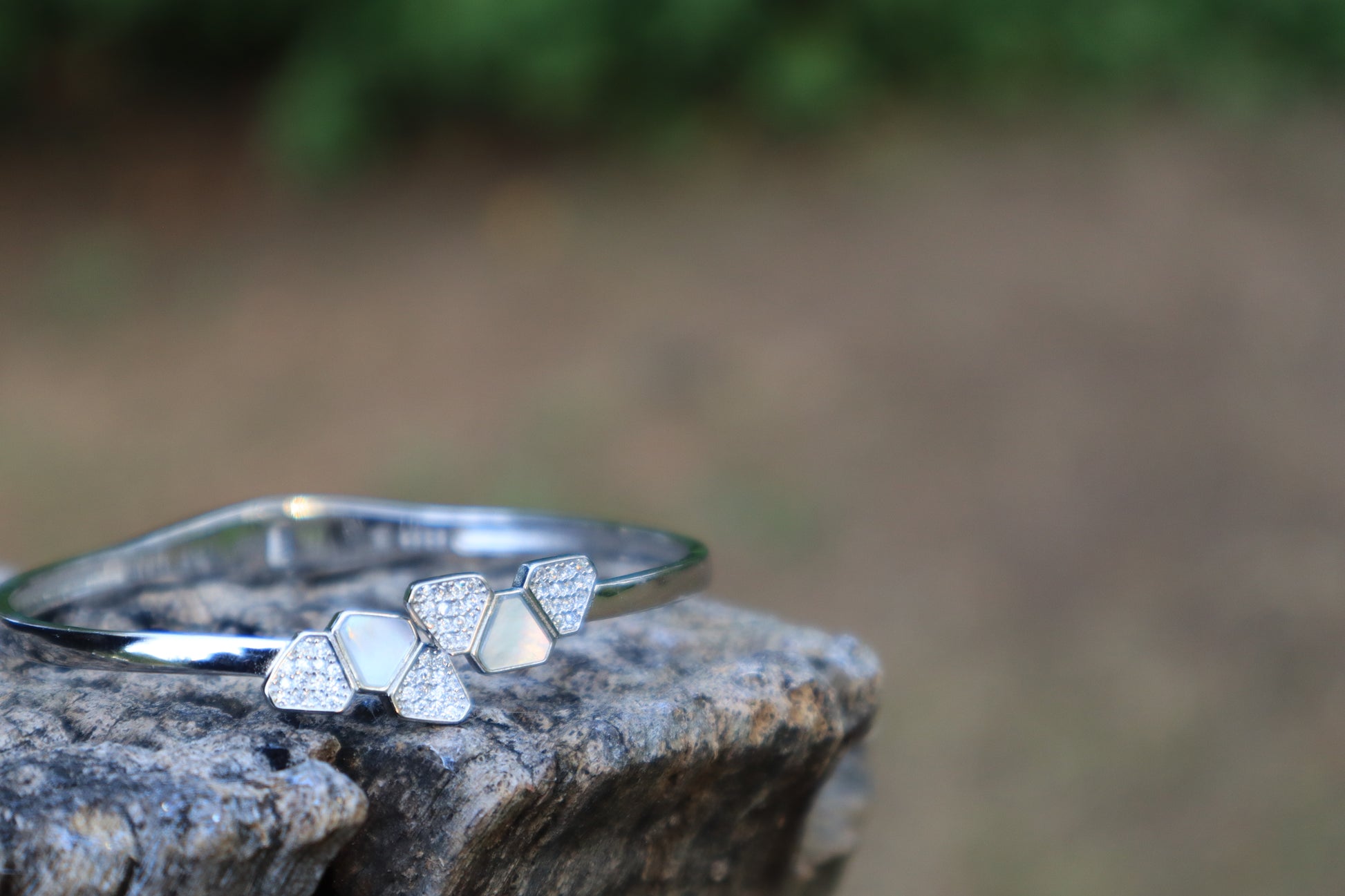 MOP Cuff Silver Stone Bracelet - Zubee Silver