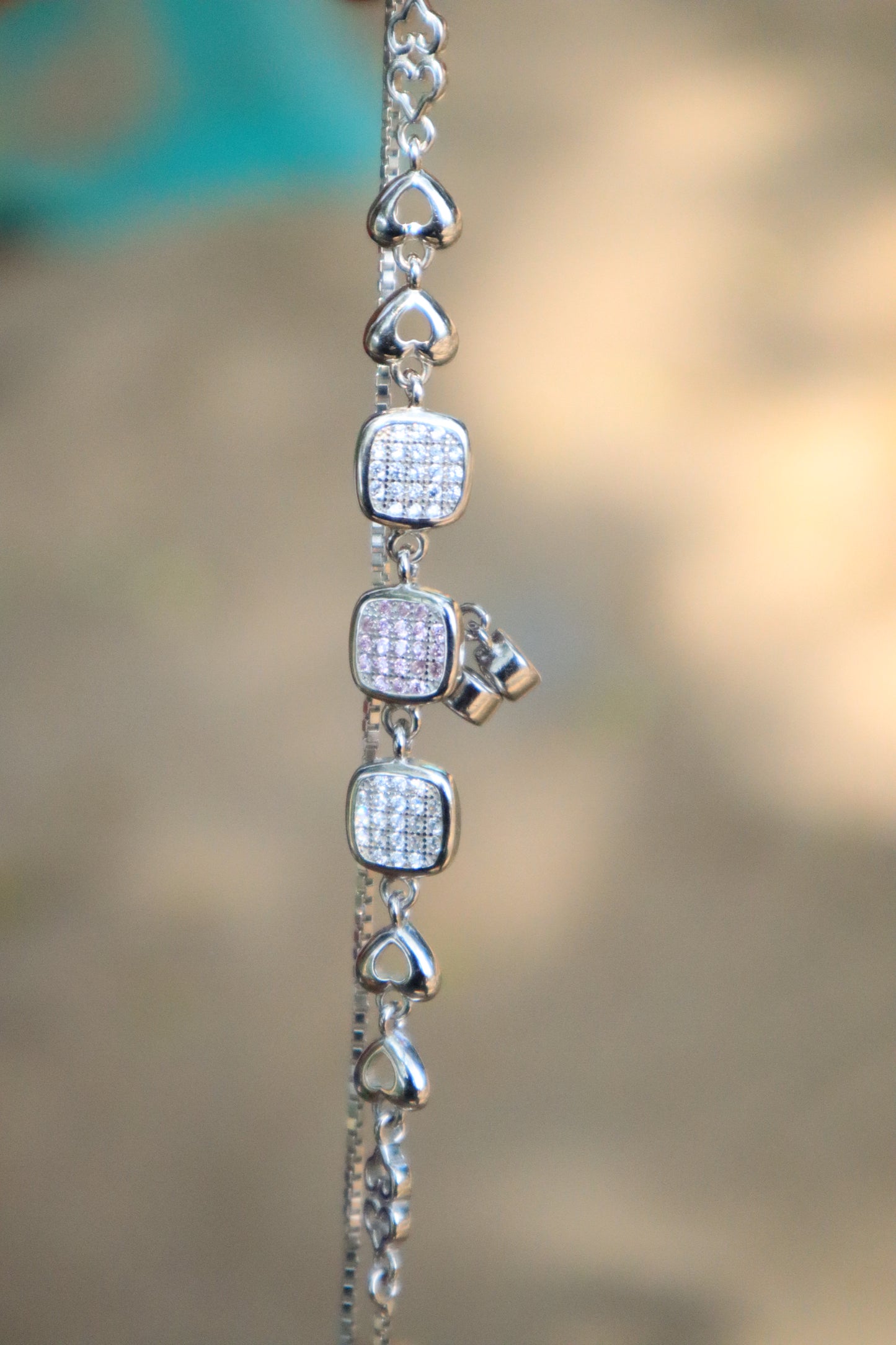 925 Silver White & Pale Pink Stone Bracelet