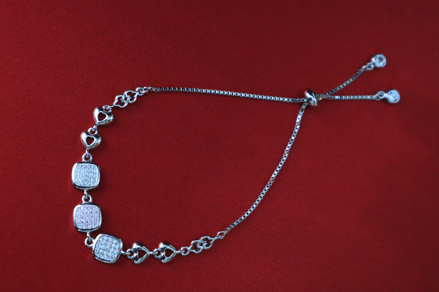 Sterling Silver Pale Pink Stone Adjustable Bracelet