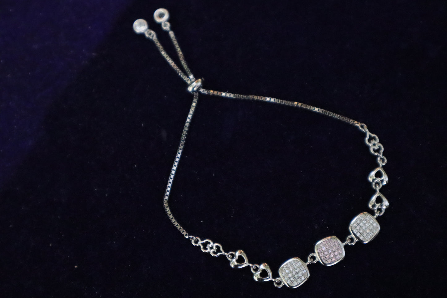 Elegant White & Pale Pink Stone Adjustable Silver Bracelet