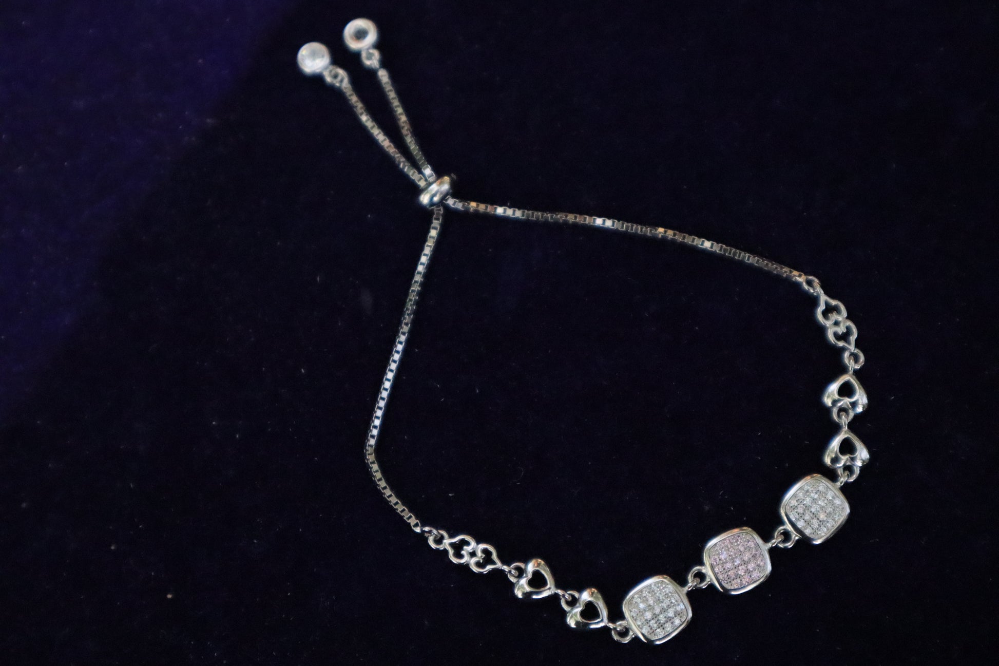 Elegant White & Pale Pink Stone Adjustable Silver Bracelet