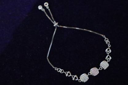 Elegant White & Pale Pink Stone Adjustable Silver Bracelet