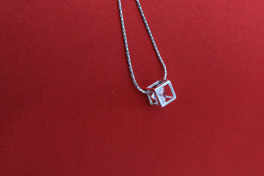 925 Sterling Silver Cube Stone Pendant Chain