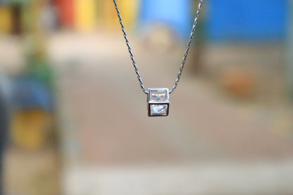 Sterling Silver Cube Stone Pendant Chain - Zubee Silver