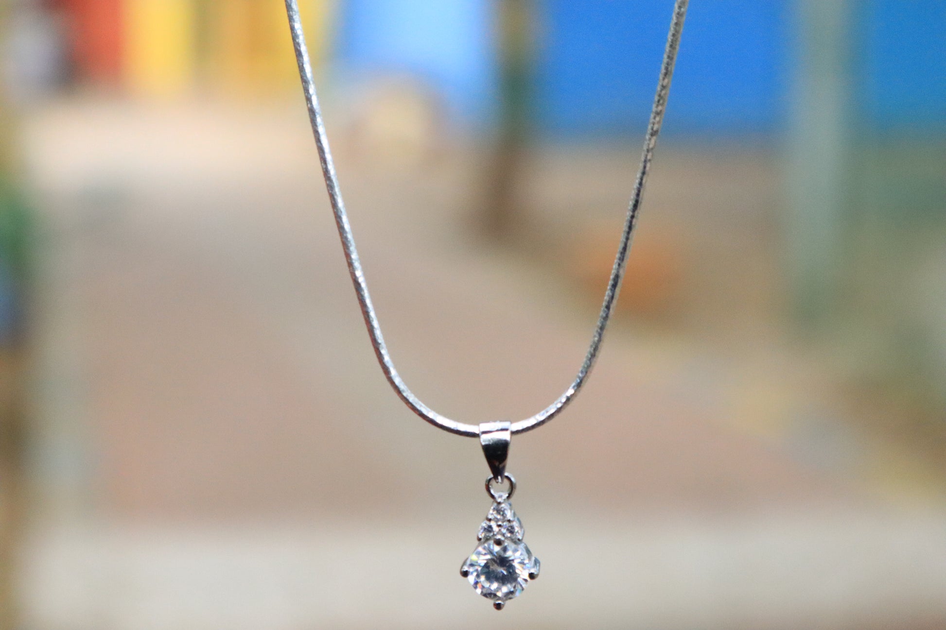 925 Sterling Silver Single Stone Pendant Chain