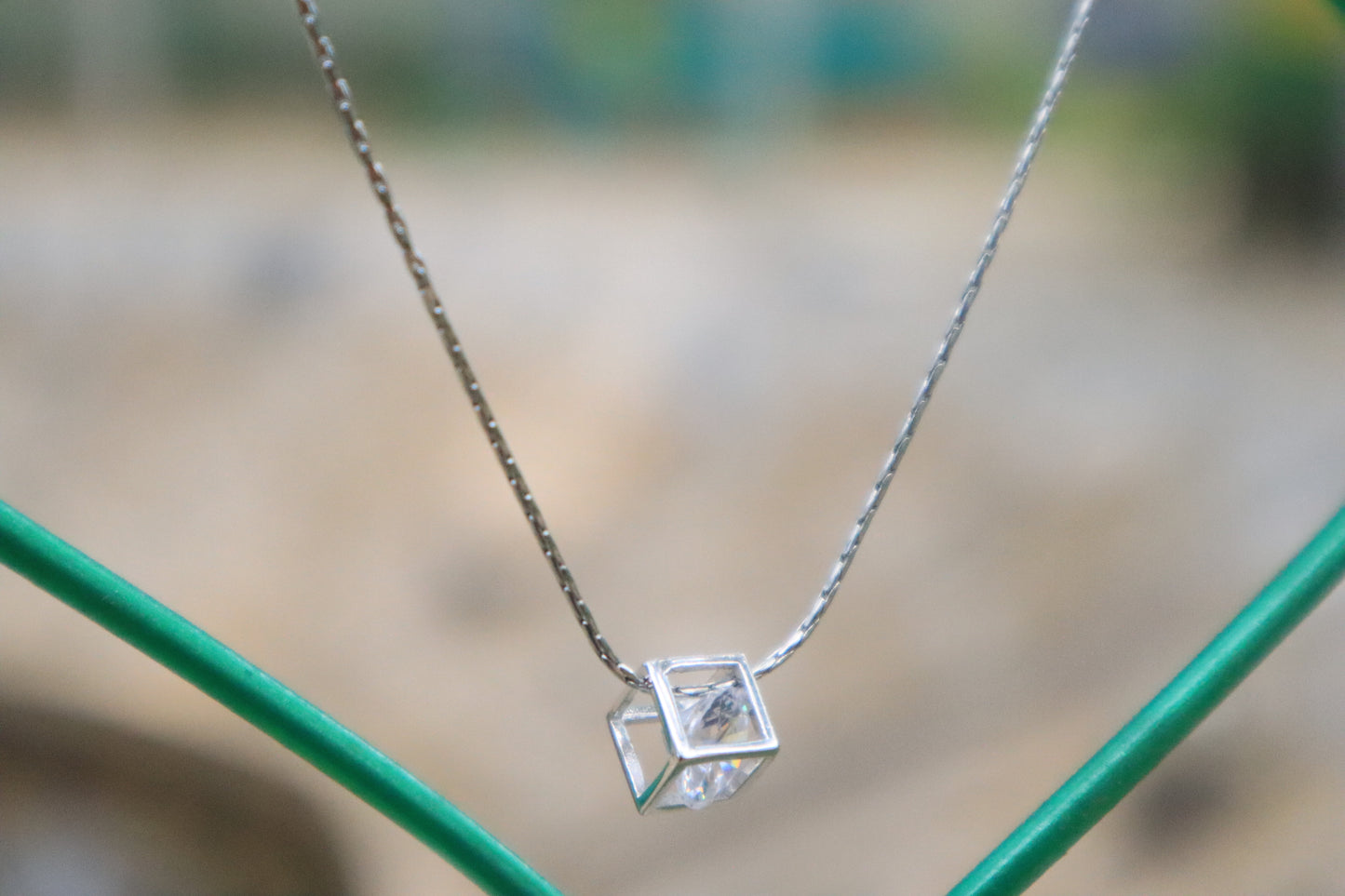 925 Silver Cube Stone Pendant Chain - Zubee Silver