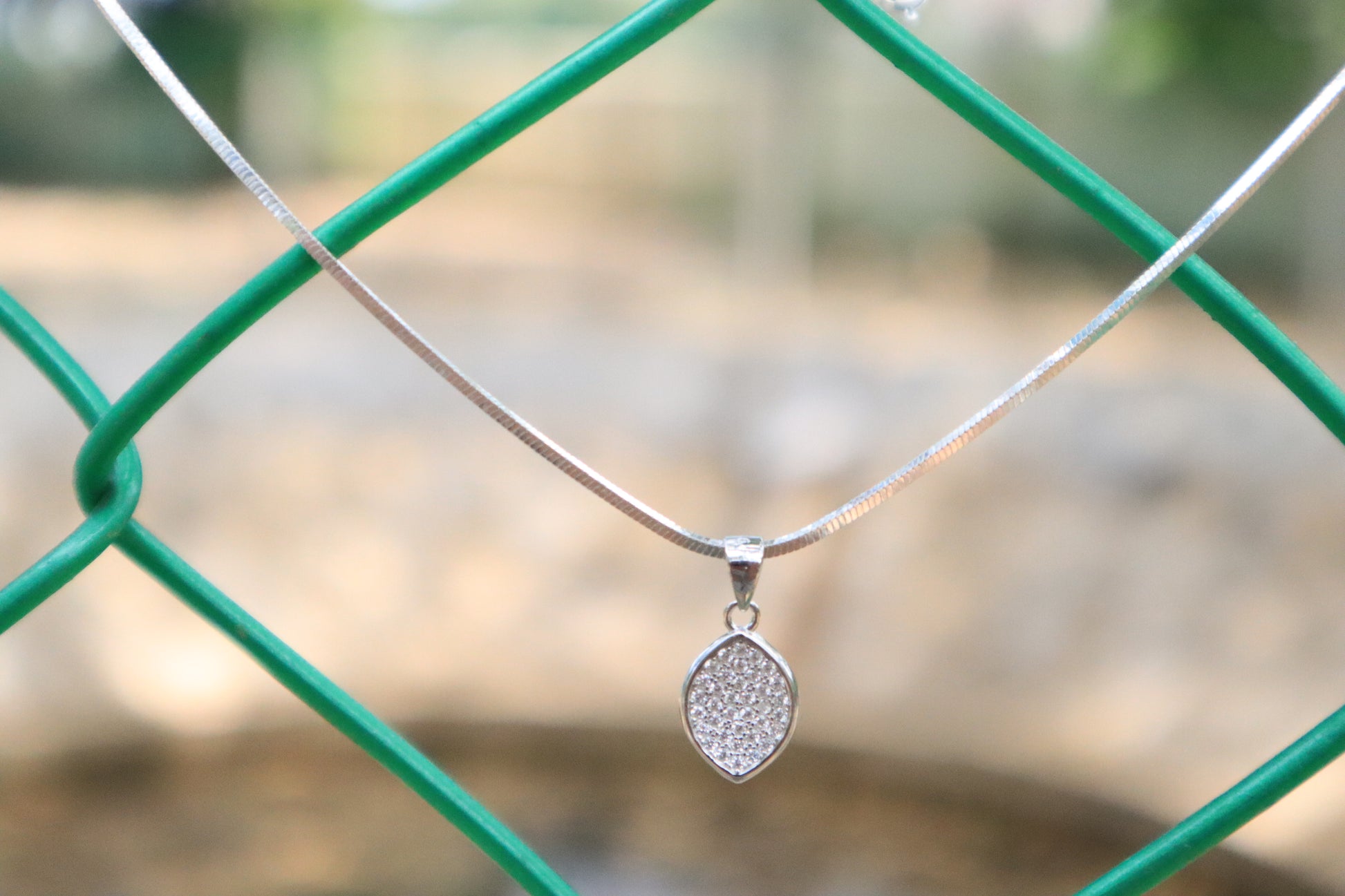 Silver Droplet Stones Pendant with Chain