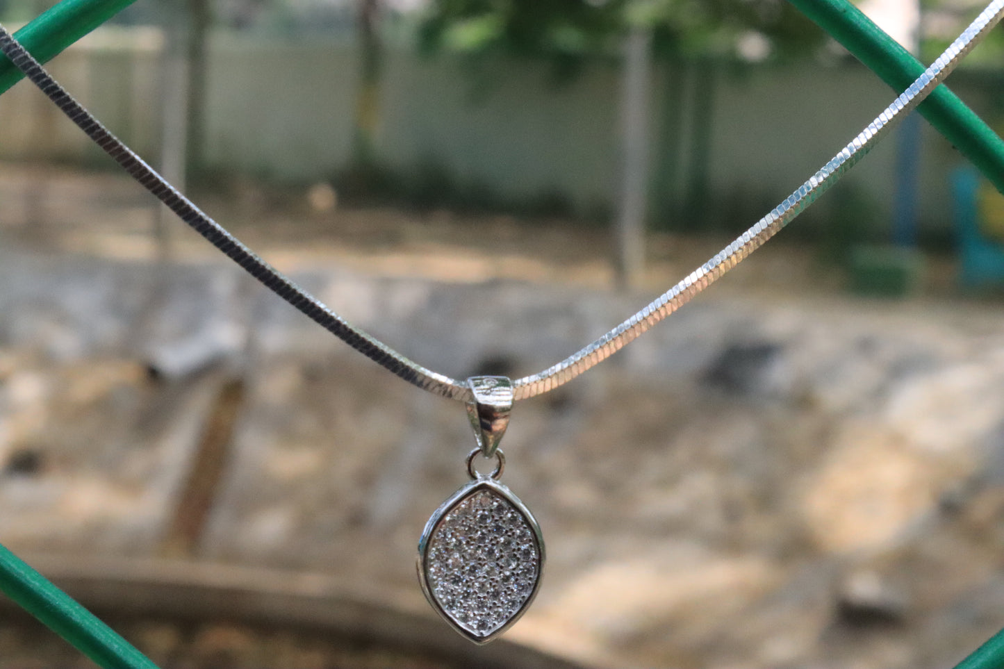 Sterling Silver Droplet Stones Pendant with Chain