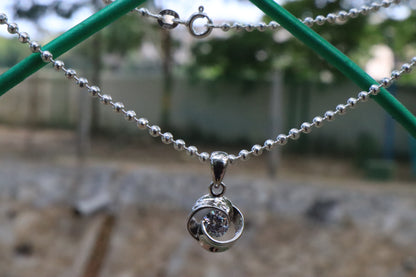925 Silver Single Stone with balls chain
