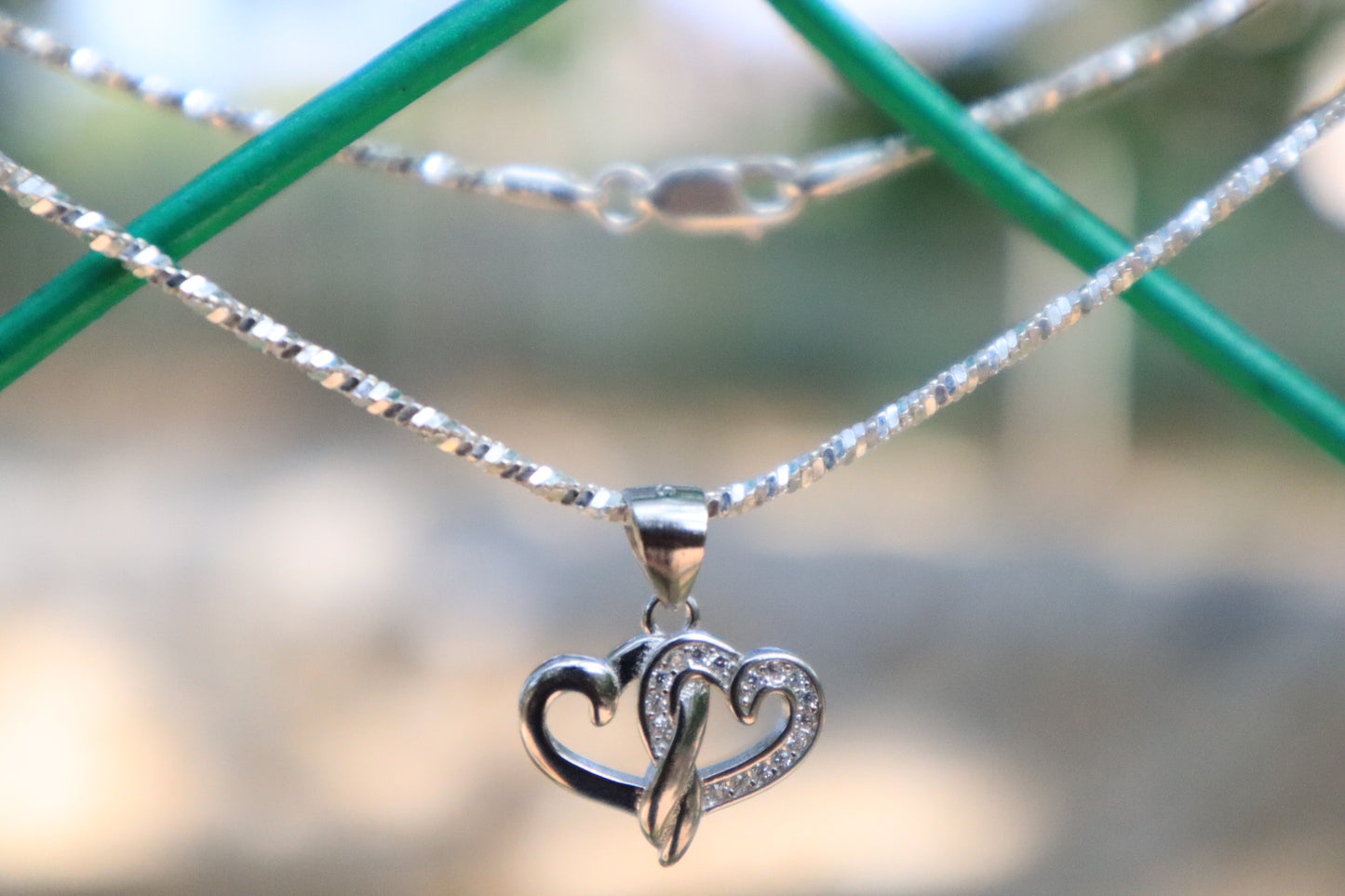 925 Silver Double Heart Pendant Chain