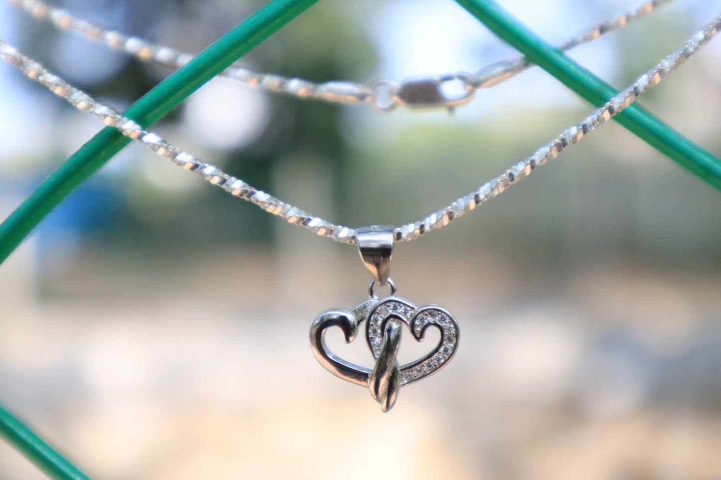 Sterling Silver Double Heart Pendant Chain - Love and Connection