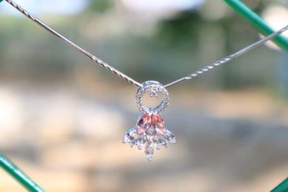 925 Sterling Silver Pink and White Stone Pendant with Chain