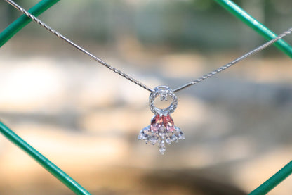 925 Sterling Silver Pink White Stone Pendant with Chain - Zubee Silver