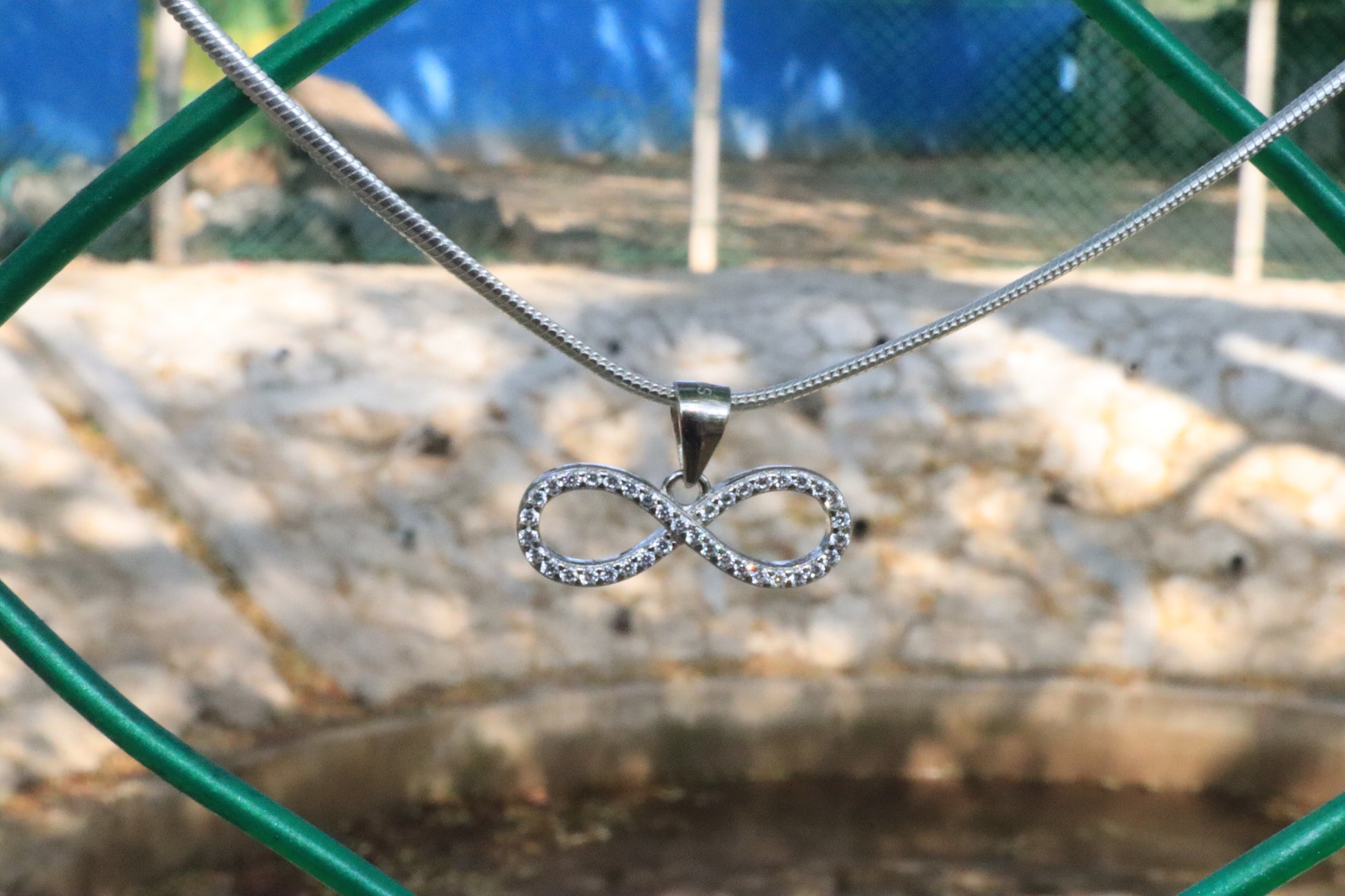 925 Sterling Silver Stones Infinity Pendant Chain