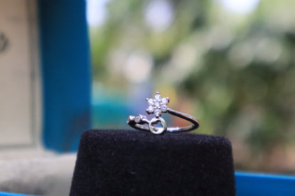 Sterling Silver Rounded White Stones Bracelet & Cross Star Ring Combo