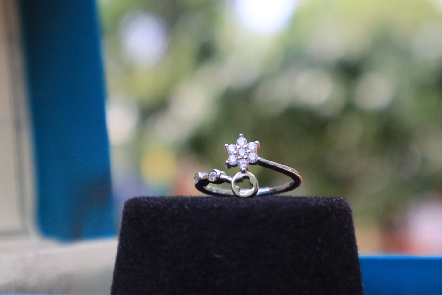 Sterling Silver Rounded White Stones Bracelet & Cross Star Ring Combo