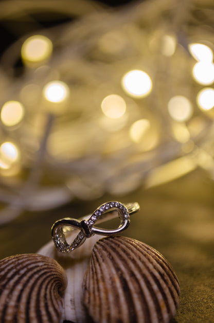 Sterling Silver One-side Stones Infinity Pendant Chain & Ring Combo