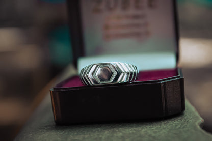 925 Sterling Silver Hex Ring for Men - Zubee Silver