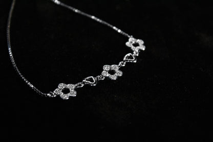 925 Silver Flower with Tiny Hearts Adjustable Bracelet - Zubee Silver