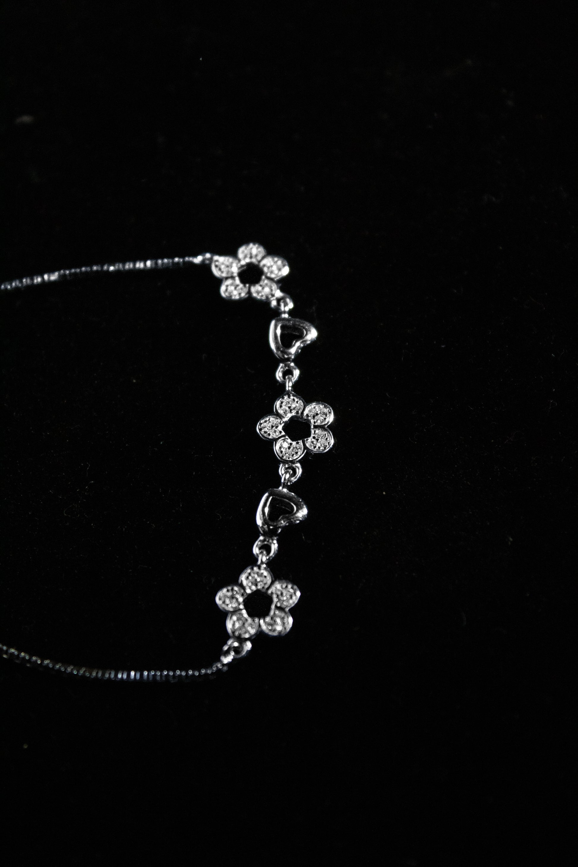 Silver Flower with Tiny Hearts Adjustable Bracelet - Zubee Silver