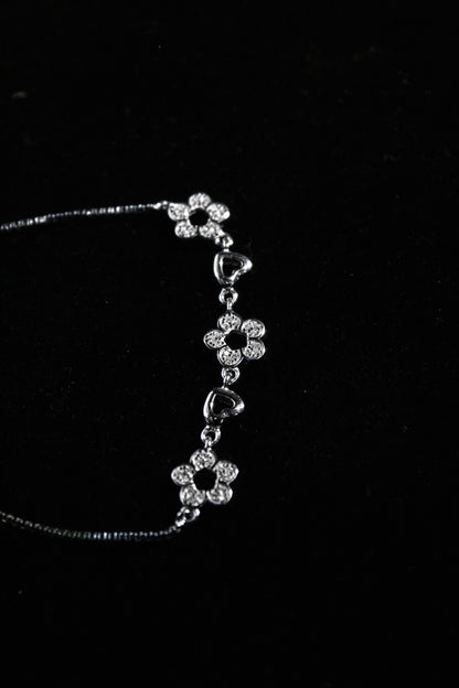 Silver Flower with Tiny Hearts Adjustable Bracelet - Zubee Silver