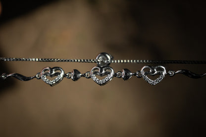 925 Sterling Silver Smiley Hearts Bracelet - Zubee Silver