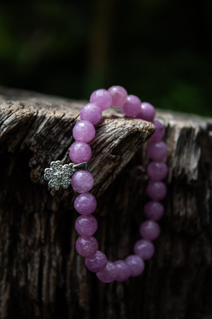 925 Sterling Silver Flower Charm with Stones Beads Adjustable Bracelet - Zubee Silver