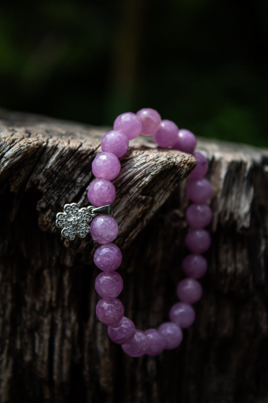 925 Sterling Silver Flower Charm with Stones Beads Adjustable Bracelet - Zubee Silver