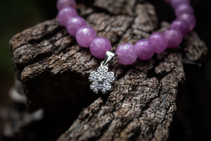 925 Sterling Silver Flower Charm with Stones Beads Adjustable Bracelet - Zubee Silver