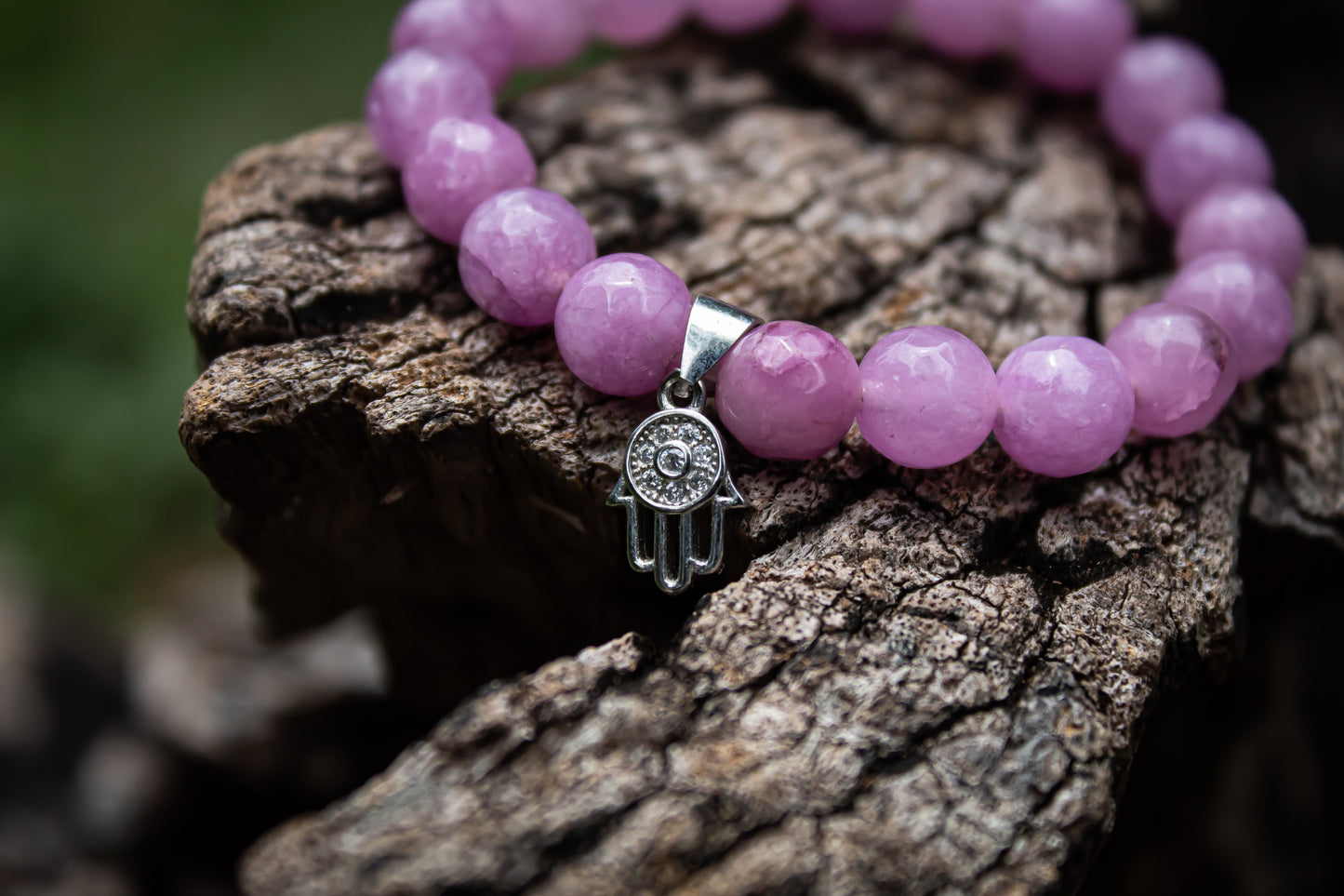 925 Sterling Silver Amethyst Hand of Hamsa Charm Beads Bracelet - Zubee Silver