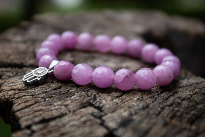 925 Sterling Silver Amethyst Hand of Hamsa Charm Beads Bracelet - Zubee Silver