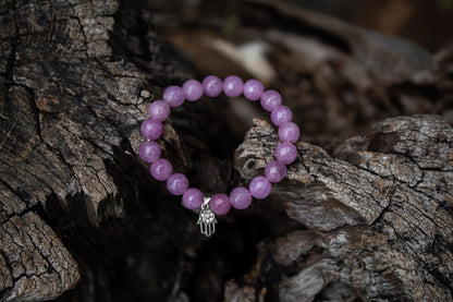 925 Sterling Silver Amethyst Hand of Hamsa Charm Beads Bracelet - Zubee Silver