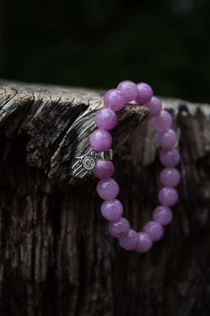 925 Sterling Silver Amethyst Hand of Hamsa Charm Beads Bracelet - Zubee Silver