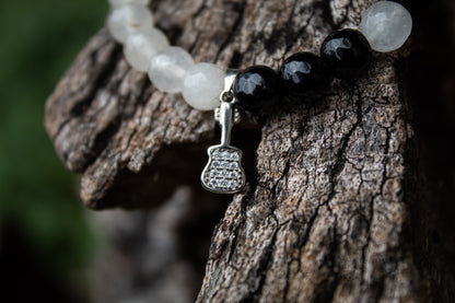 925 Silver Yin Yang Pattern Stone Beads Bracelet with Guitar Charm - Zubee Silver