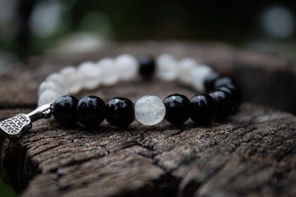 925 Silver Yin Yang Pattern Stone Beads Bracelet with Guitar Charm - Zubee Silver