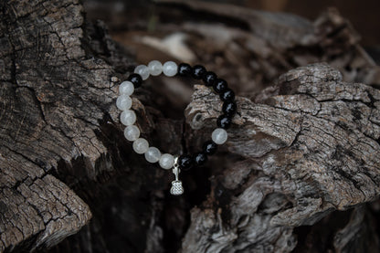 925 Silver Yin Yang Pattern Stone Beads Bracelet with Guitar Charm - Zubee Silver