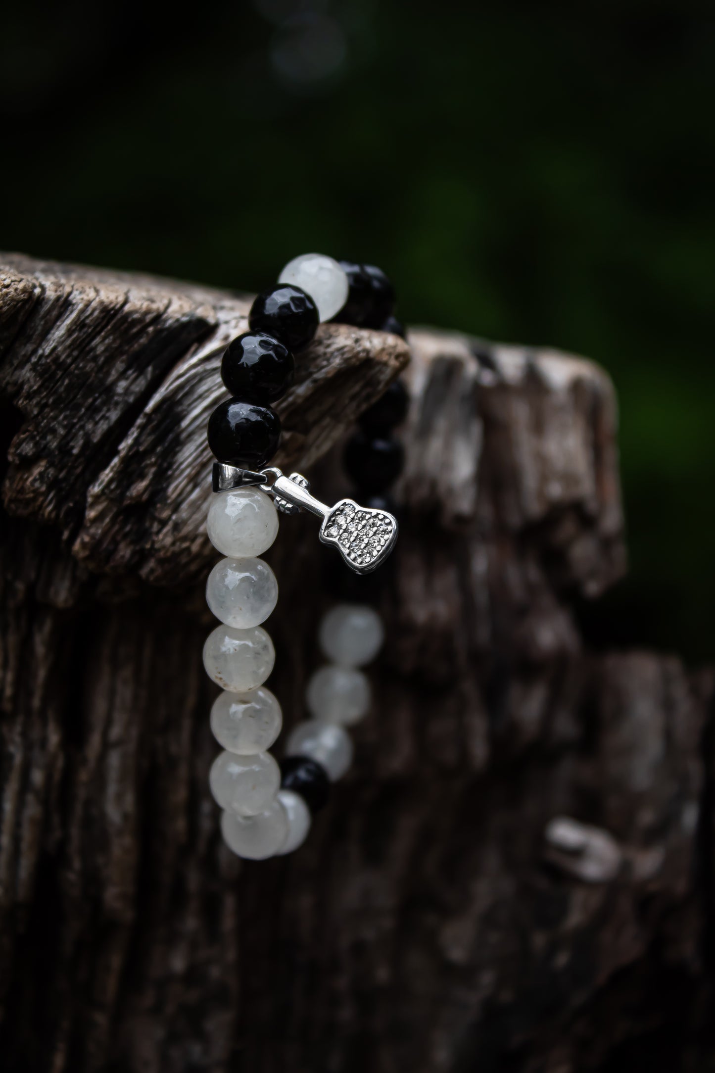 925 Silver Yin Yang Pattern Stone Beads Bracelet with Guitar Charm - Zubee Silver