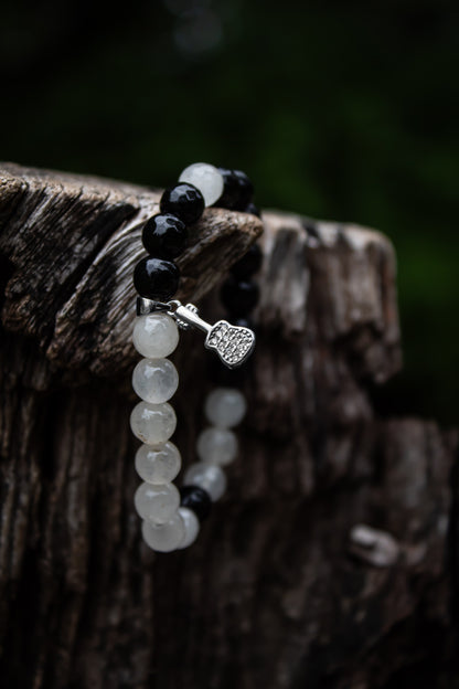 925 Silver Yin Yang Pattern Stone Beads Bracelet with Guitar Charm - Zubee Silver