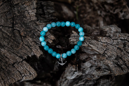 925 Sterling Silver Anchor Charm Aqua Stone Beads Bracelet - Zubee Silver