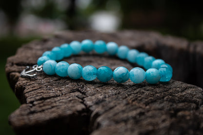 925 Sterling Silver Anchor Charm Aqua Stone Beads Bracelet - Zubee Silver