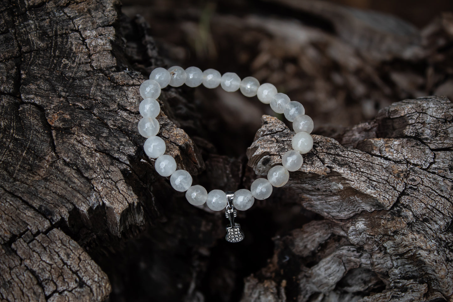 925 Sterling Silver Guitar Charm Stone Beads Bracelet for Music Enthusiasts - Zubee Silver