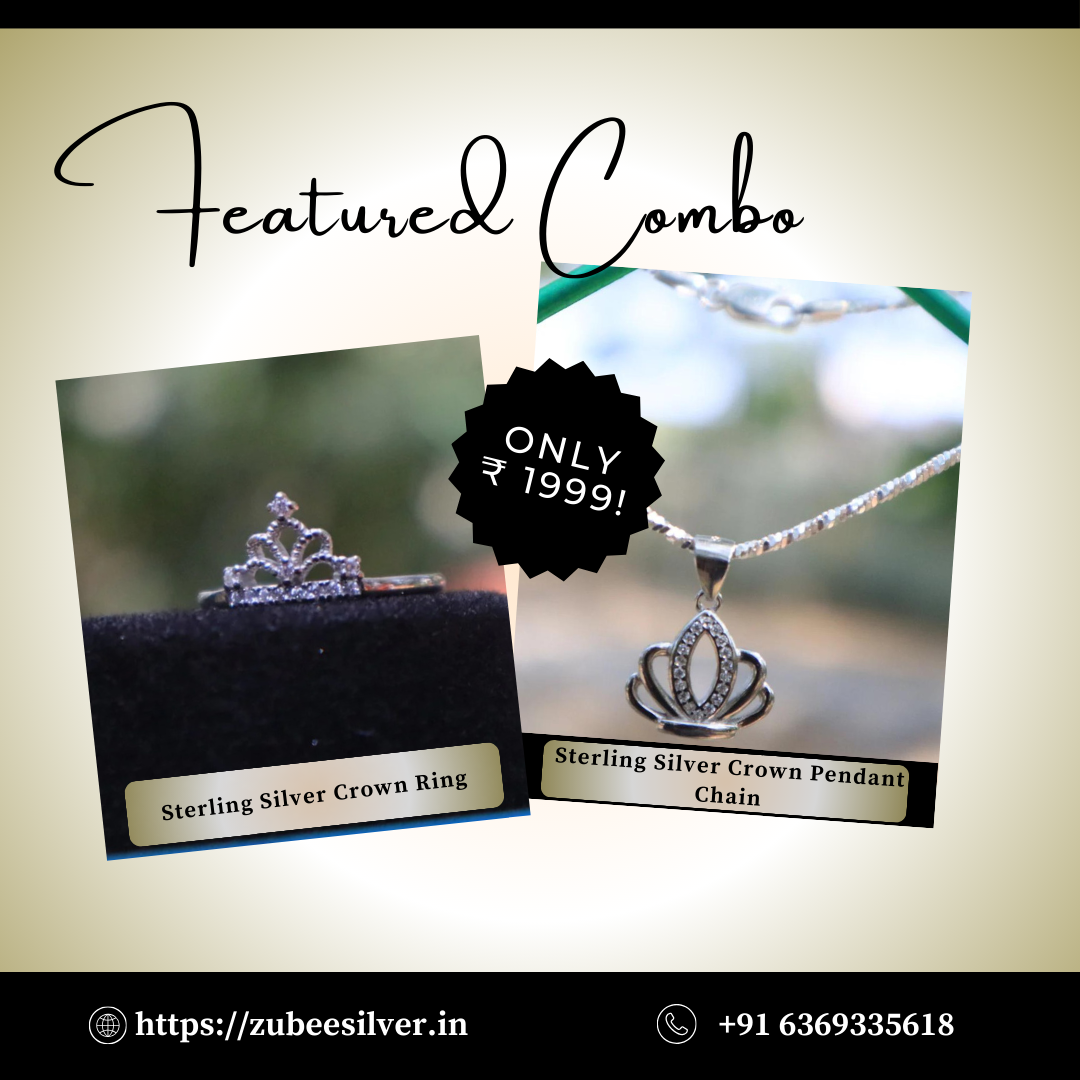 Sterling Silver Crown Pendant Chain & ring Combo