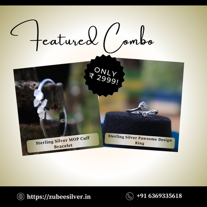 Sterling Silver Pawsome Ring & MOP Cuff Bracelet Combo